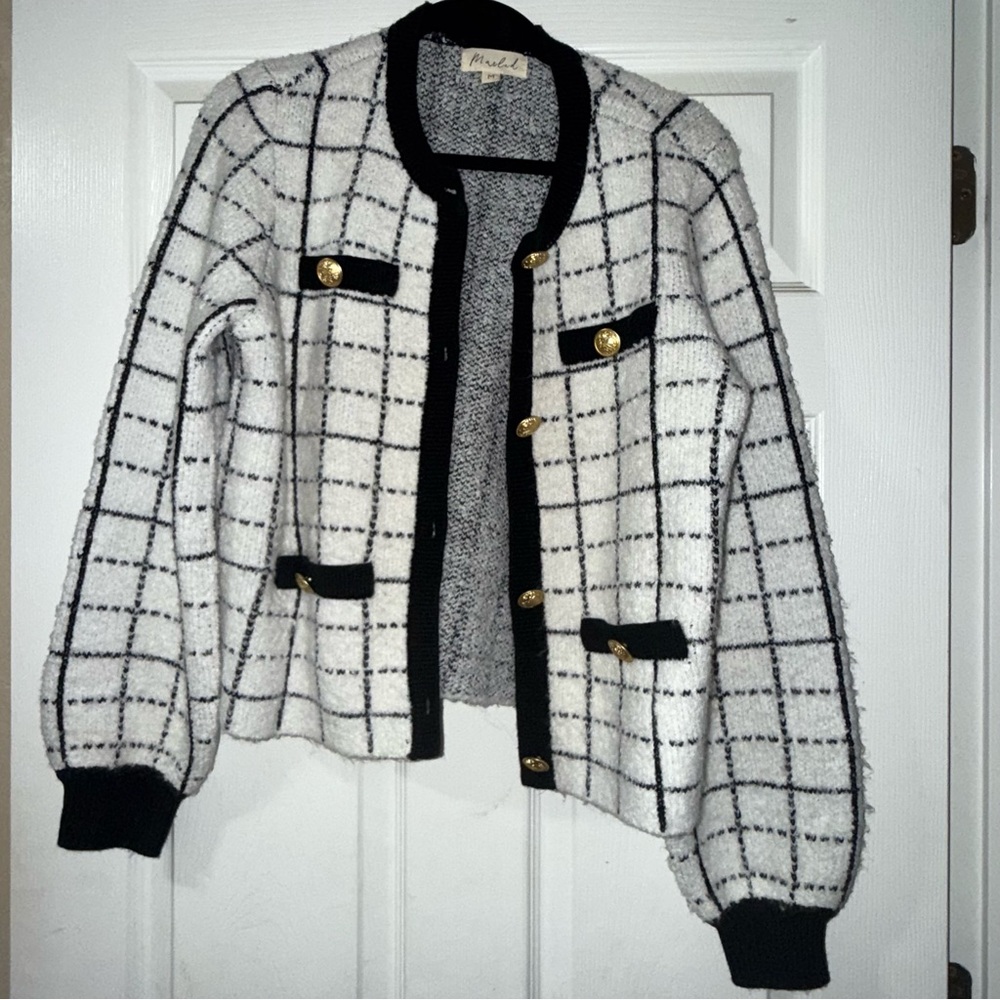 Marled Black and White Grid Blazer